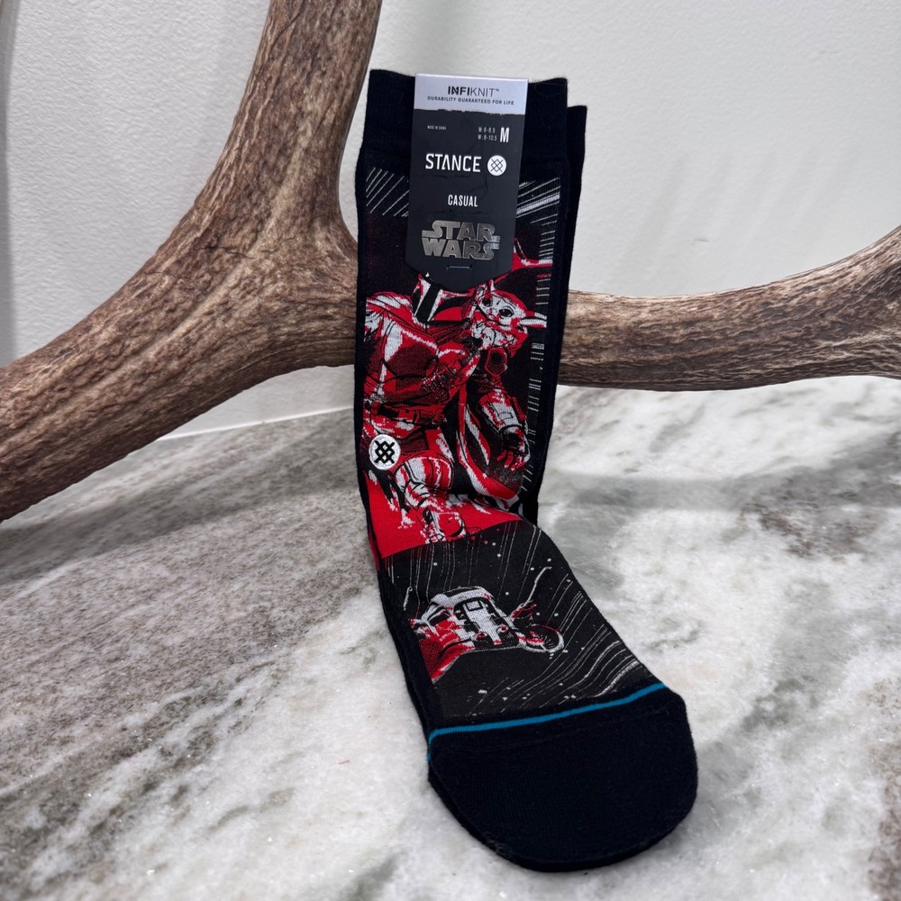 Stance Star Wars Manga Mando Crew Socks Black Red Mandalorian Grogu Medium NEW